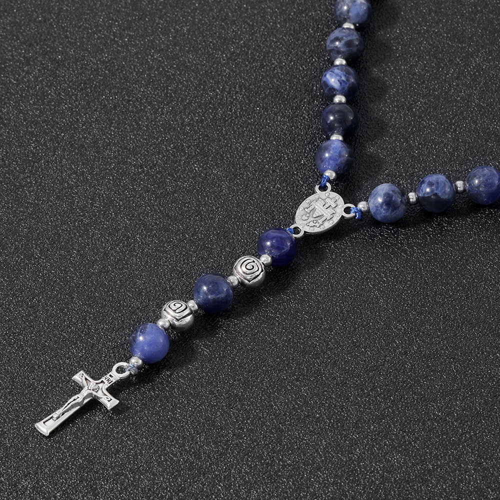 Yiwu Bracelet Wholesale Natural Indian Agate Black Agate Rosary Bracelet Cross Jewelry Handmade Beaded Accessories