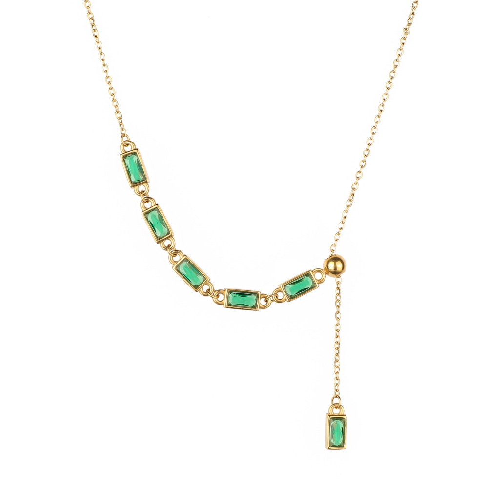 Justop Vintage European Crystal Inlaid Personality Ins High-end Necklace Pendant 18K Gold Plated Jewelry Accessories Stainless Steel Material