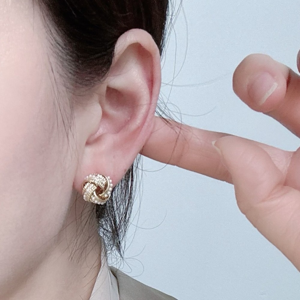 S925 Silver Needle Pearl Earrings Golden Wrap Women's Fashion Jewelry Geometric Pattern Hoops Electroplated Copper Accessories