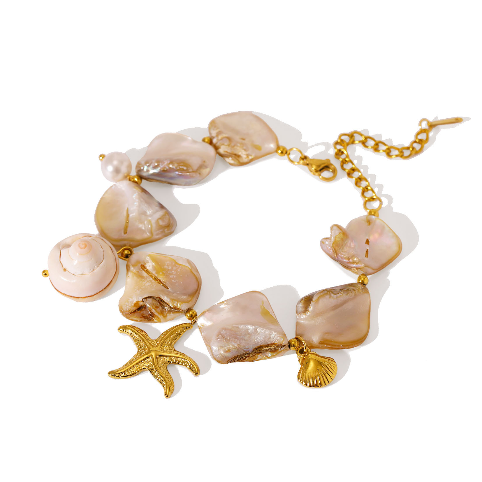 Natural Three-Dimensional Shell Texture Conch 304 Stainless Steel Vacuum Electroplated 18K Real Gold Baroque Style Multi Pendant Necklace