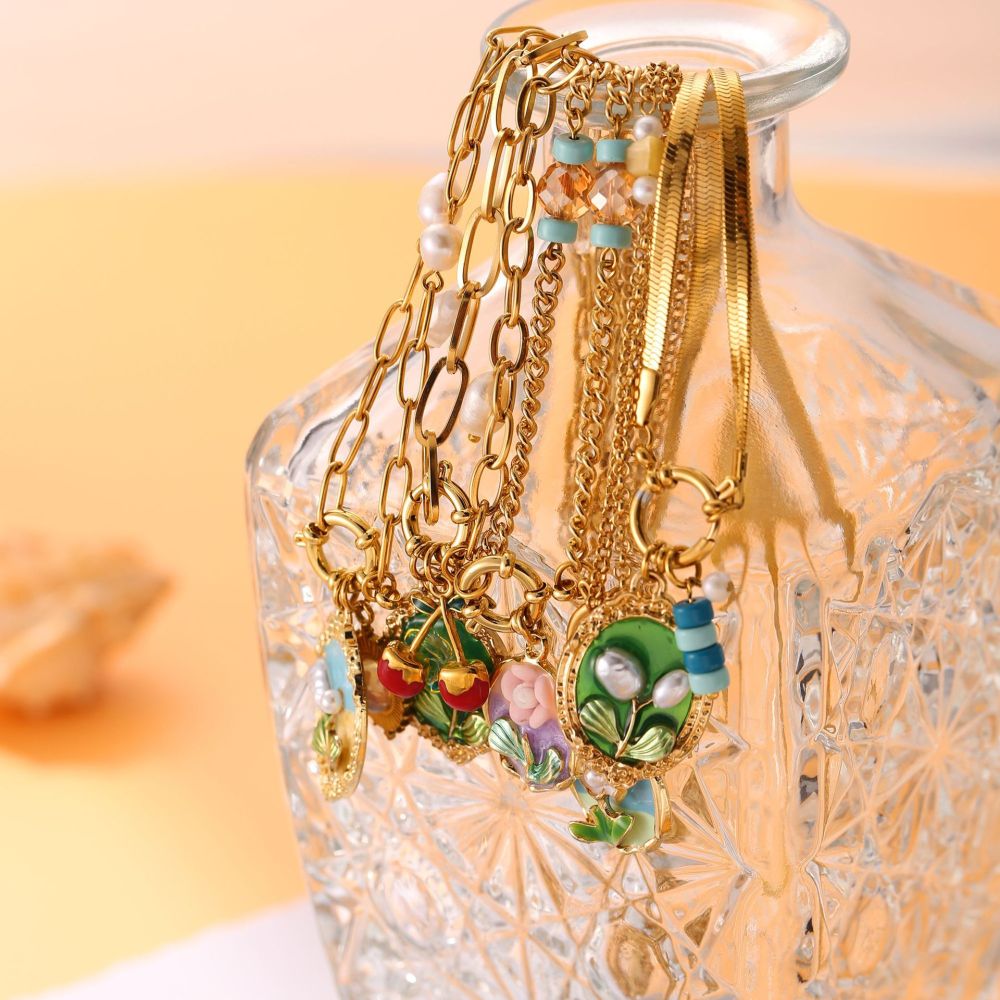 Necklace Oil Painting Tulip Geometric Simple Elegant Necklace Niche High-End Non-Fading Clavicle Chain Fashion Accessories