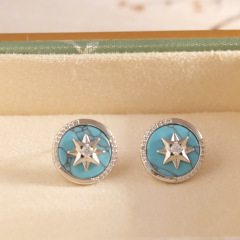 Palladium White K Turquoise [925 Silver Needle Plated Needle]