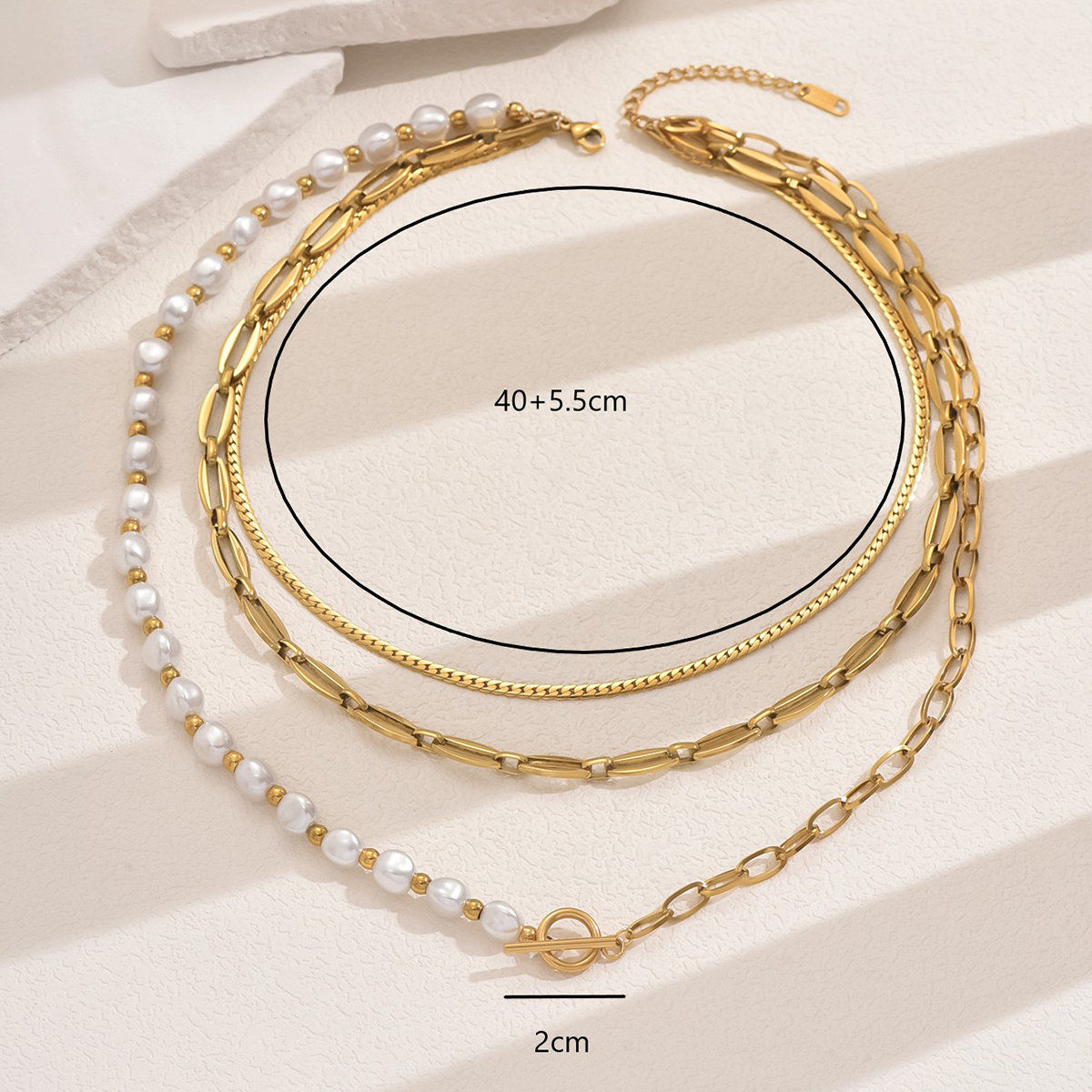 A   Style Imitation Pearl OT Buckle Chain Twin Three-Layer Necklace Baroque Style Temperament Personality Lady Date Party Gathering Matching Necklace