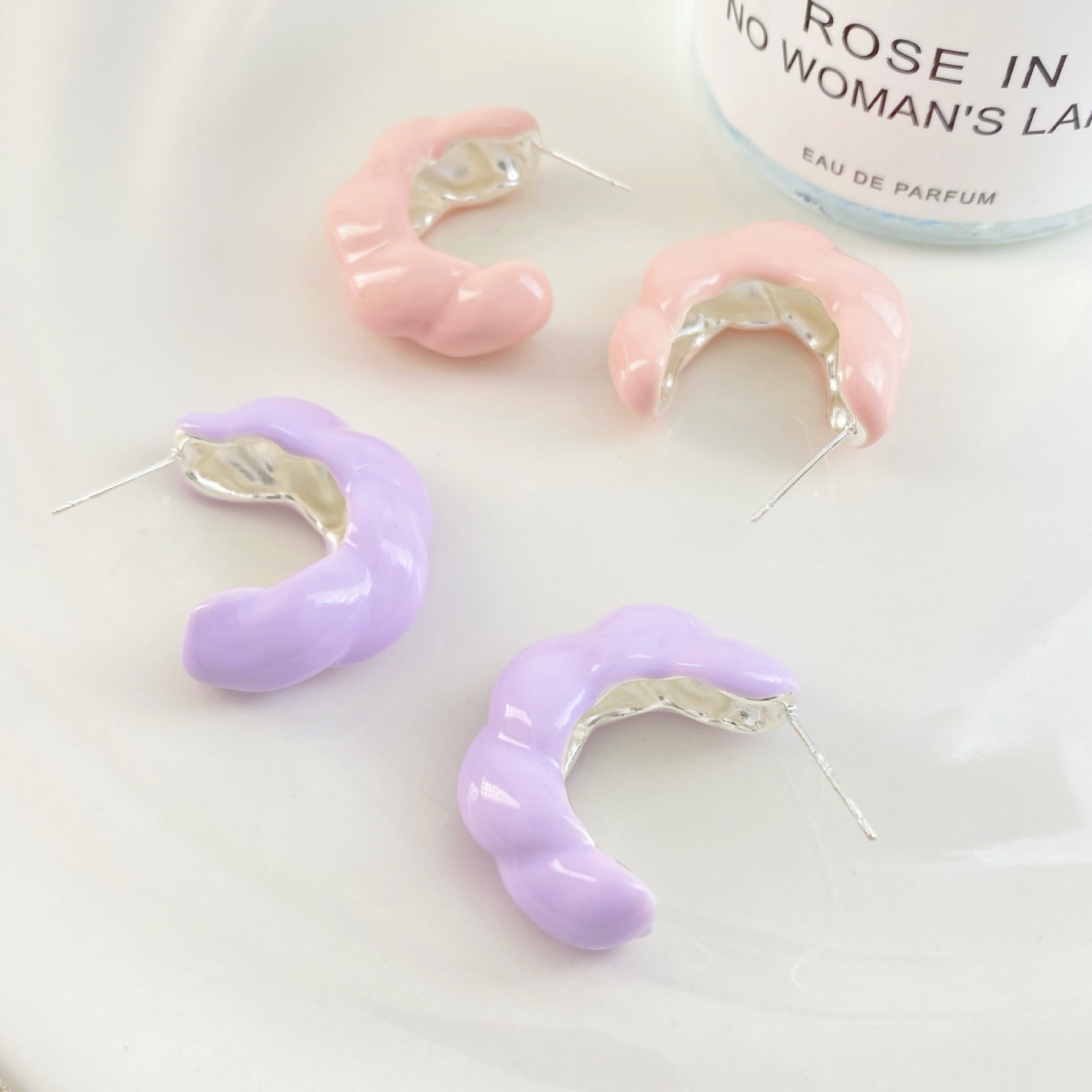 Summer Versatile Simple Solid Color Oil Drop Earrings Women's  High-End C-Shaped Ear Studs Fashionable Jewelry Accessories