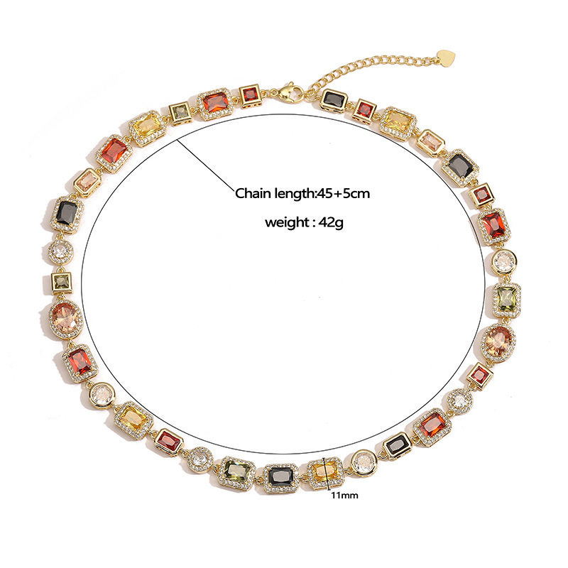 Retro Luxury Geometric Color Diamond Embedding Bracelet Necklace Set Palace Style Fashion Jewelry Accessories For Women