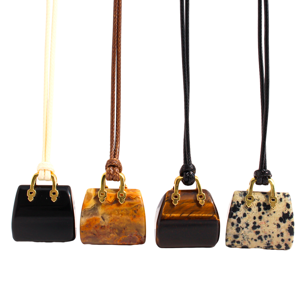 Natural Spotted Tiger Eye Stone Pendant Leather Rope Casual Long Necklace Adjustable Self-tying Sweater Chain Fashionable Ladies Holiday Style Accessories