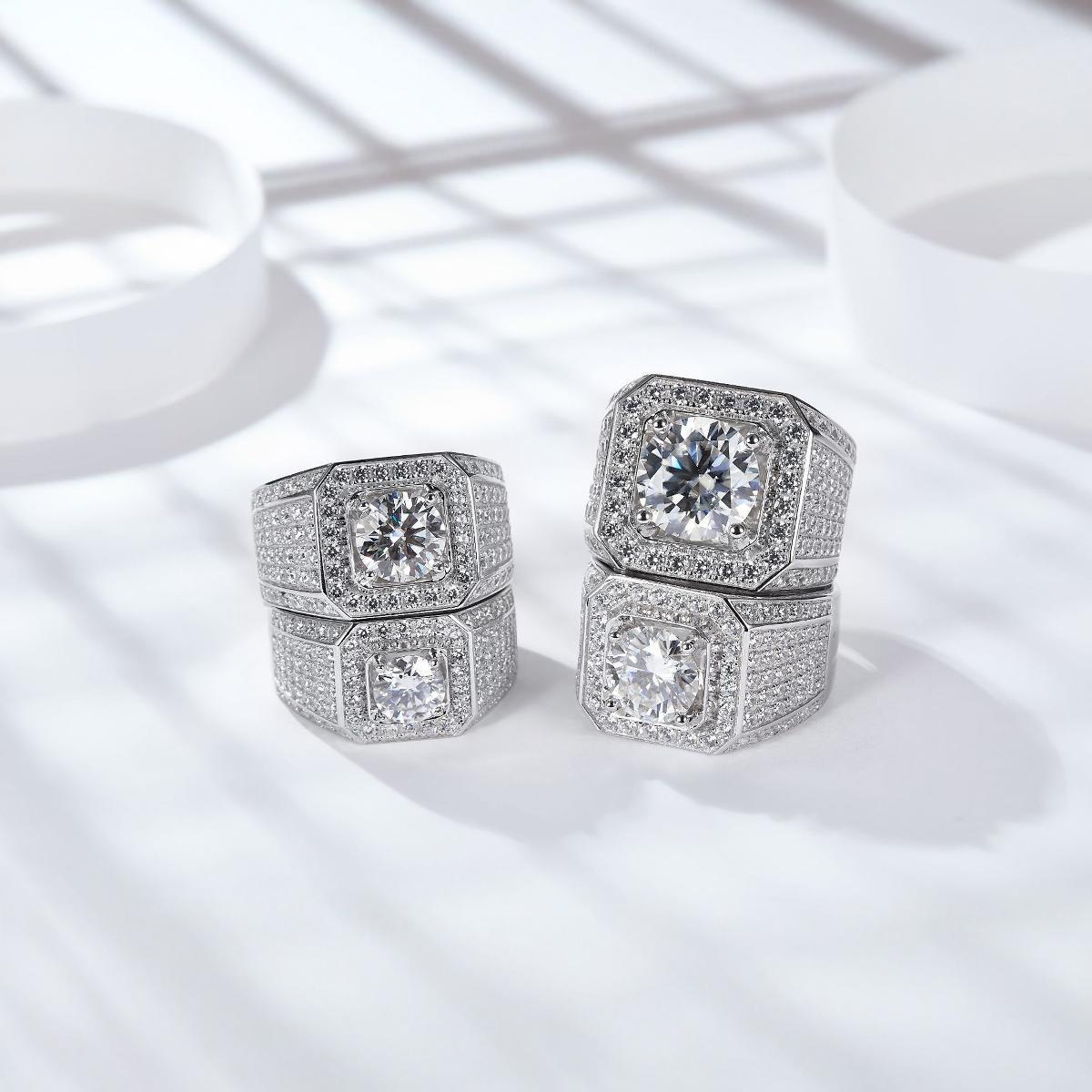 925 Sterling Silver Moissanite Geometric Rings GRA Certificate