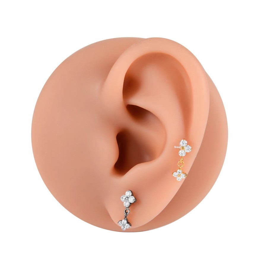 Titanium Earrings With Floral Pendant Internal Thread 0.9mm Soft Cartilage Needle Body Piercing Jewelry Accessories