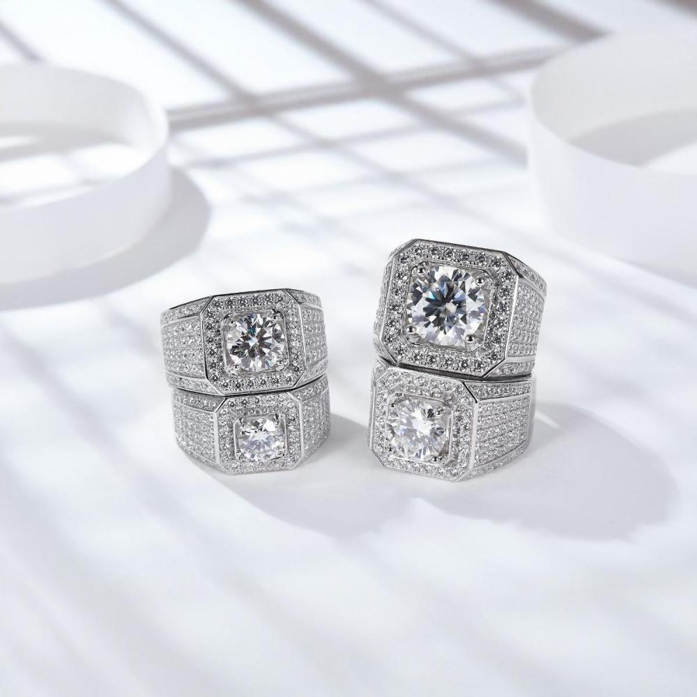 925 Sterling Silver Moissanite Geometric Rings GRA Certificate