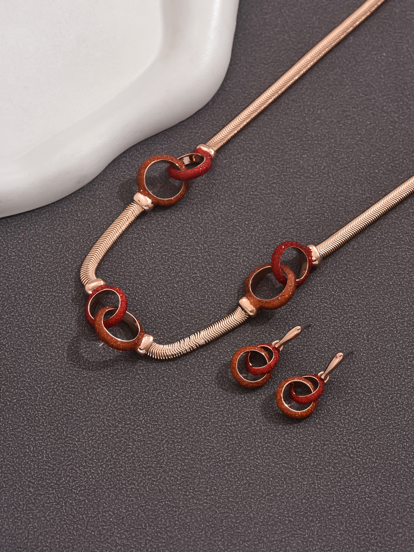 Gold Powder Necklace And Earrings Set For Women Snake Chain Color Retention Jewelry Set Popular  Styles