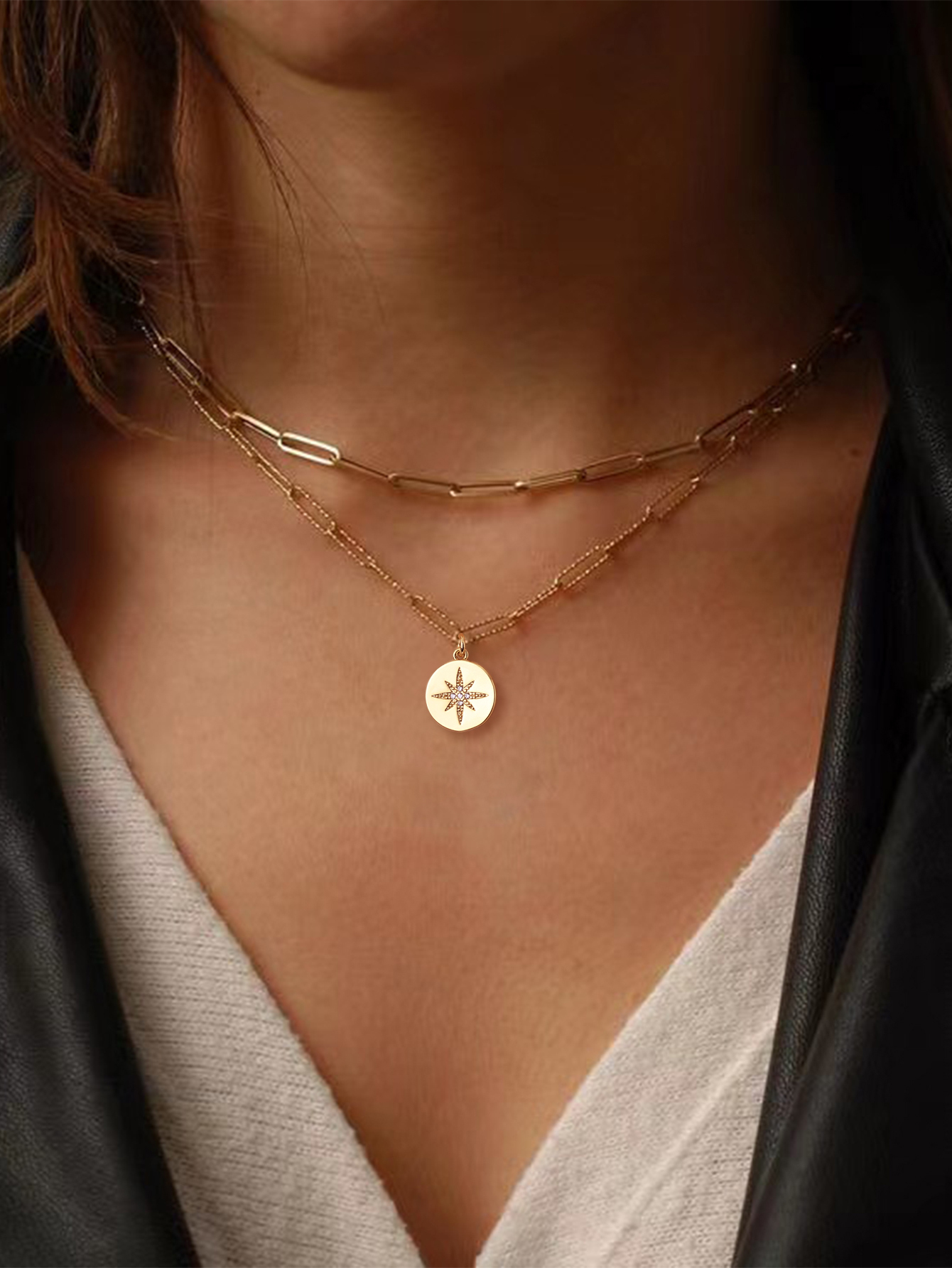 Women's Multi-layer Necklace Gift Set Gold Heart Pendant + Snake Bone Chain + Round Bead Chain French Light Luxury Style Versatile Necklace Niche Design Accessories
