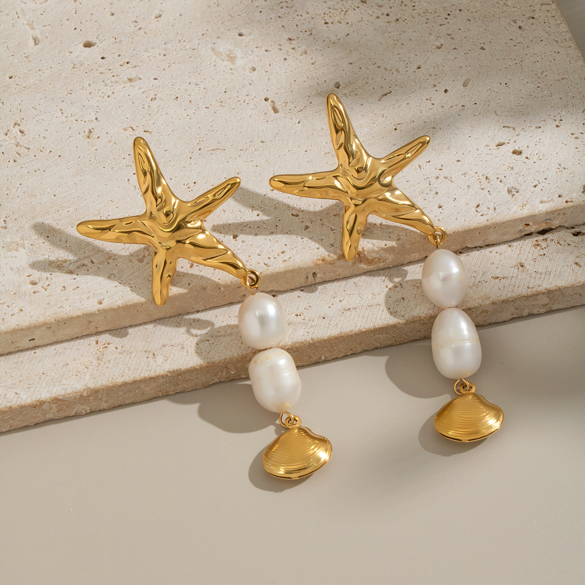 Ocean Wind Starfish Natural Freshwater Pearl Tassel Earrings Casual Stainless Steel Non-fading Accessories For Girls
