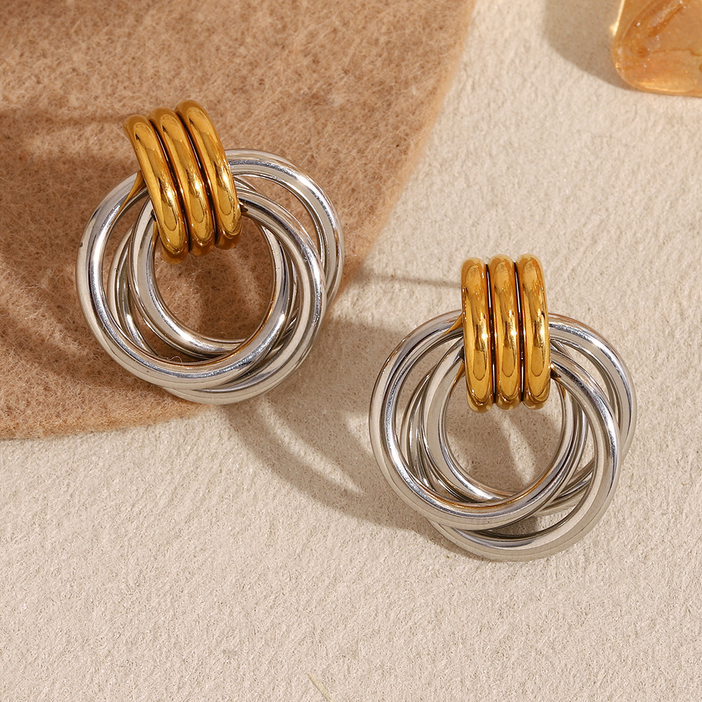 PVD Coated Real Gold Plated Geometric 304 Stainless Steel Modern Style Sweet Waterproof Non Tarnish Ear Studs