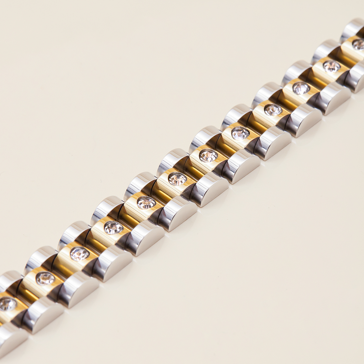 304 Stainless Steel Geometric PVD Coated Real Gold Plated Classic Style Waterproof Non Tarnish Surgical Steel Watch Chain Snap Button Bracelets