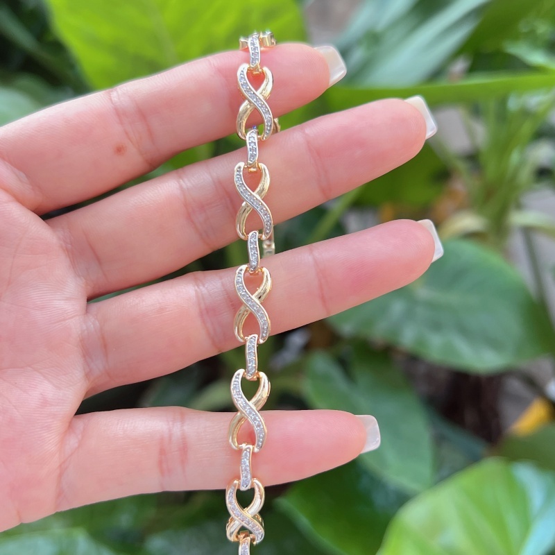 Wholesale Jewelry Sweet Classic Style 8-Shaped Square Heart Shape Copper Zircon Box Chain Bracelets