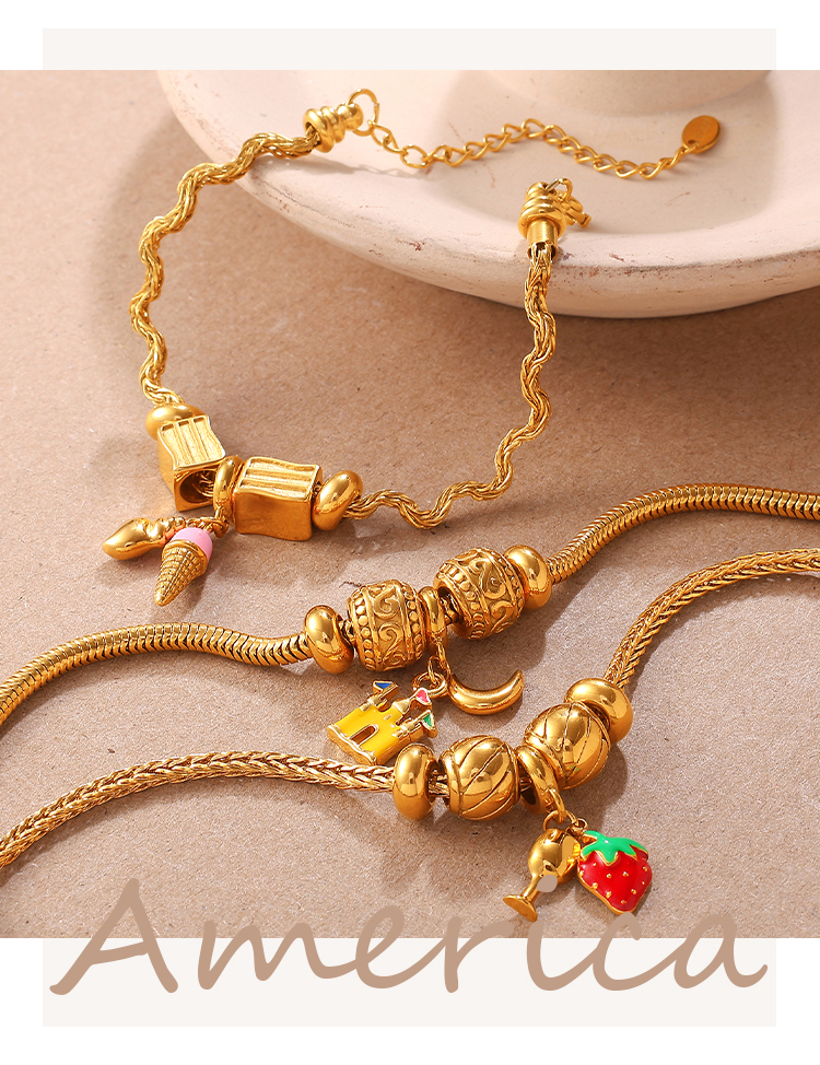 Amazon Cross-Border Fashion INS Style DIY Various Pendant Bracelet Non-Fading 18K Gold Plated Light Luxury Bracelet Jewelry