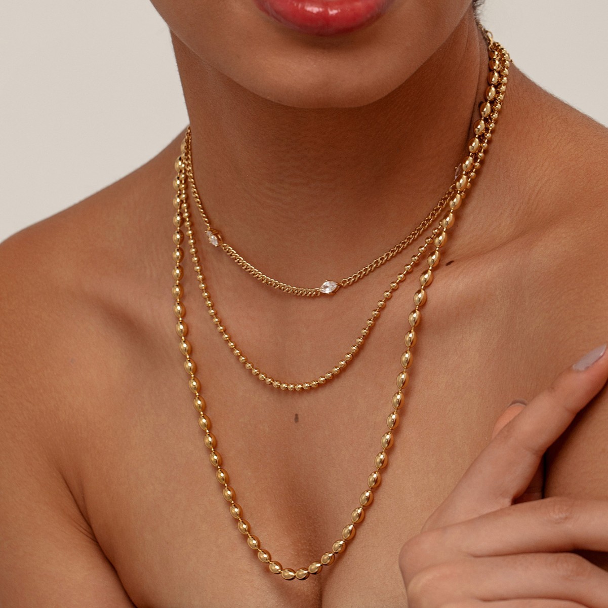 Stacked Necklaces, Elegant Round Chain Zircon Necklaces, Versatile Fashionable Girls' Party Commuting Accessories