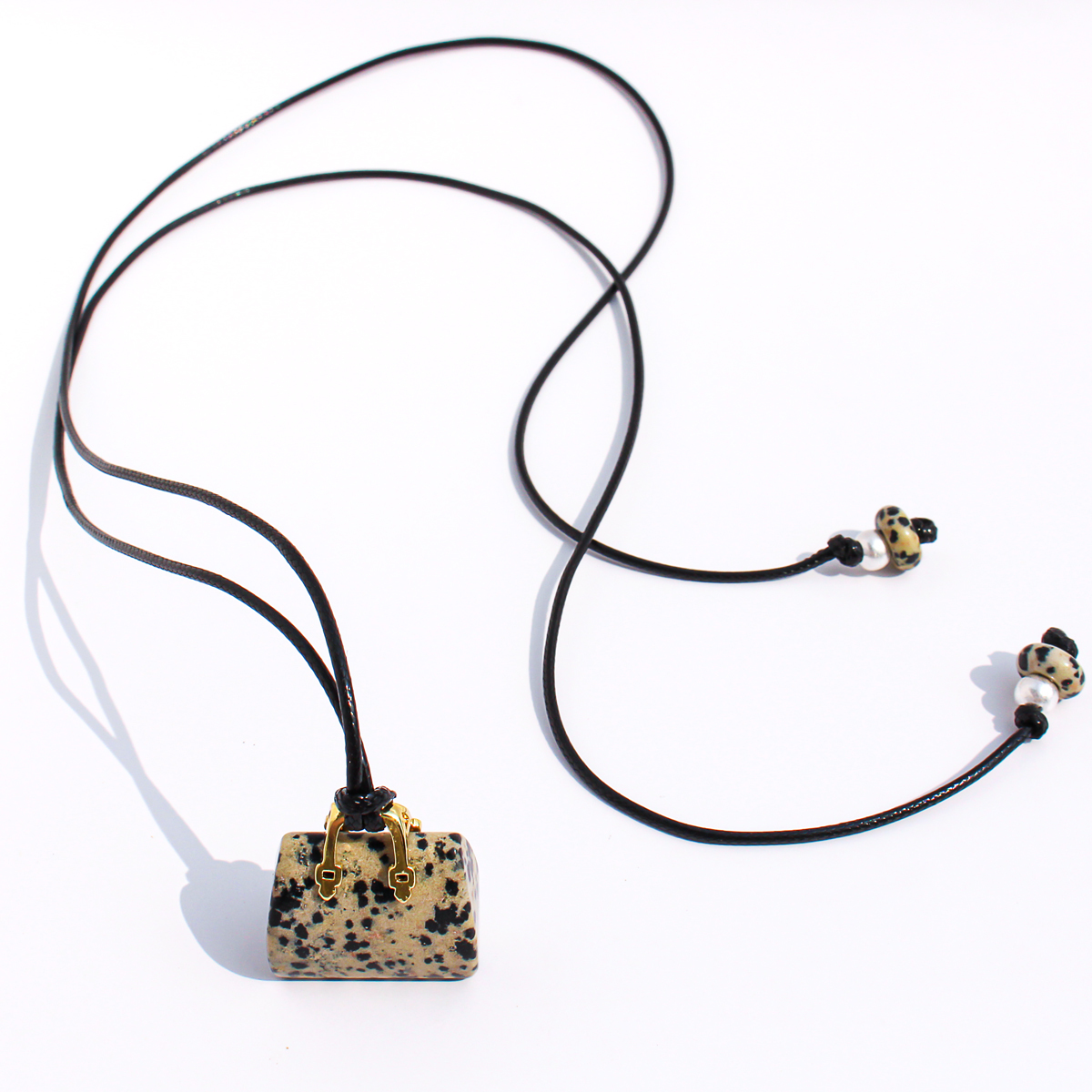 Natural Spotted Tiger Eye Stone Pendant Leather Rope Casual Long Necklace Adjustable Self-tying Sweater Chain Fashionable Ladies Holiday Style Accessories