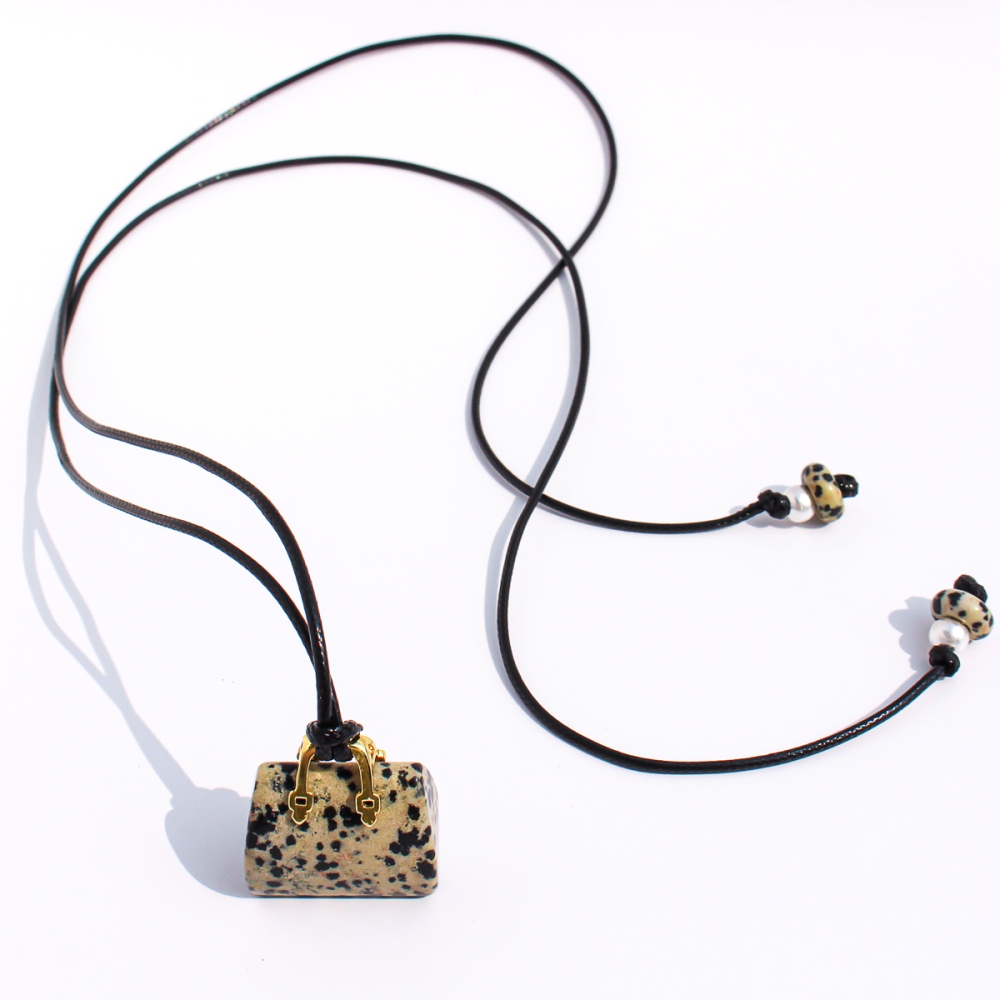 Natural Spotted Tiger Eye Stone Pendant Leather Rope Casual Long Necklace Adjustable Self-tying Sweater Chain Fashionable Ladies Holiday Style Accessories