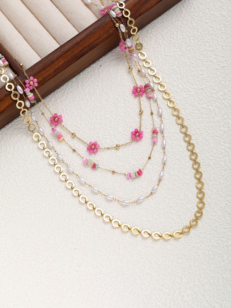 Unisex Titanium Steel Necklace Bracelet Set Colorful Durable Jewelry Accessories Attractive Rose Gold