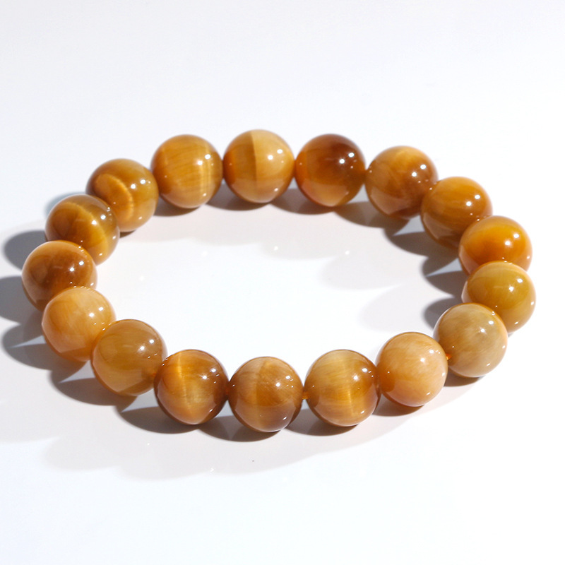 Natural Gold Tiger Eye Stone Bracelet High Quality Cat's Eye Lightning Pattern Round Beads Sea East Gemstone Wooden Chalcedony