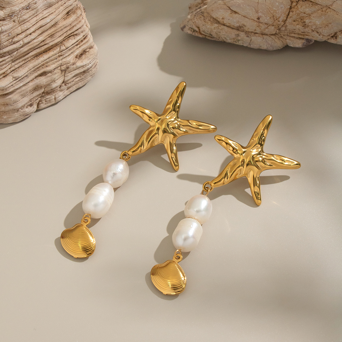 Ocean Wind Starfish Natural Freshwater Pearl Tassel Earrings Casual Stainless Steel Non-fading Accessories For Girls