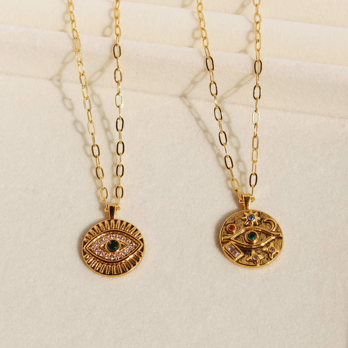 Brass Plated 24K Real Gold  Entry Lux Niche Devil's Eye Pendant Necklace Women's High-Grade Zircon Round Brand Twin Clavicle Chain N1