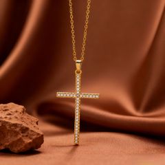 X0826 [Copper Pendant] Full Diamond Cross Necklace - Gold