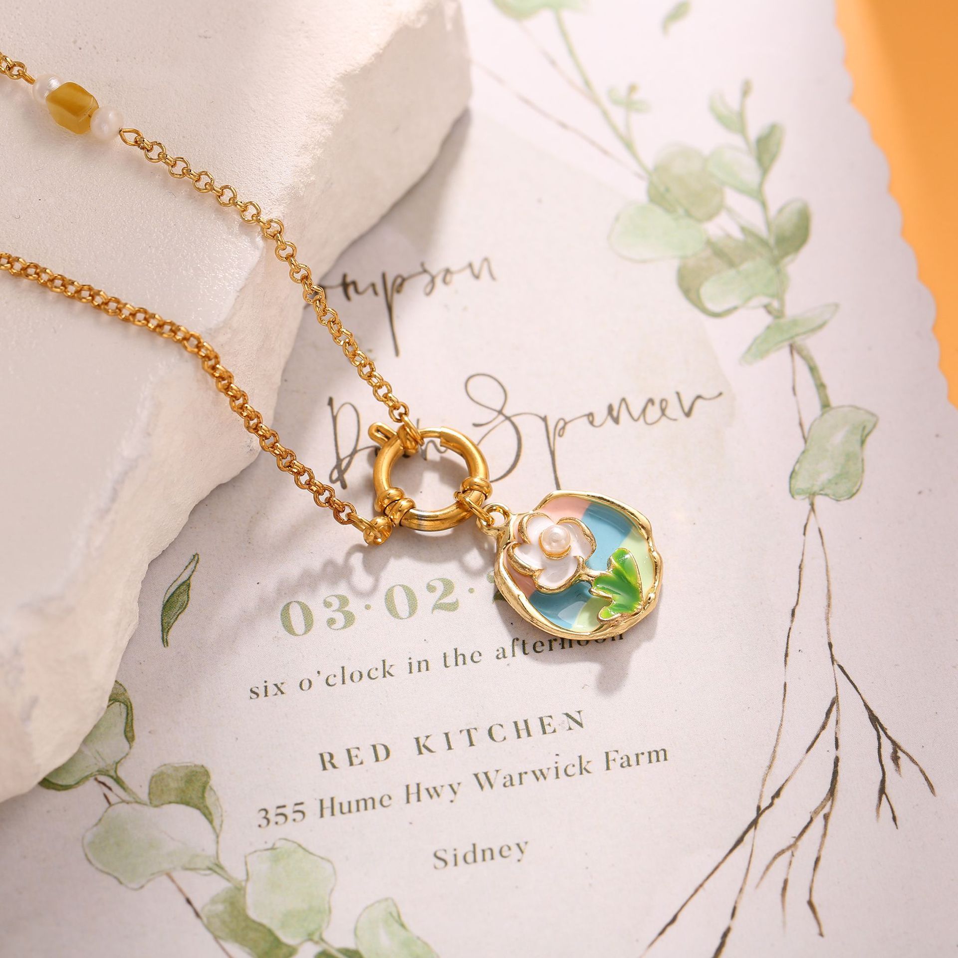 Necklace Oil Painting Tulip Geometric Simple Elegant Necklace Niche High-End Non-Fading Clavicle Chain Fashion Accessories