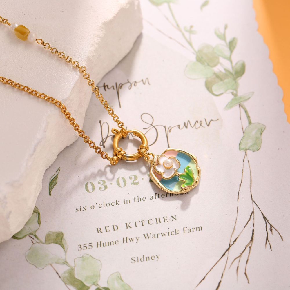 Necklace Oil Painting Tulip Geometric Simple Elegant Necklace Niche High-End Non-Fading Clavicle Chain Fashion Accessories