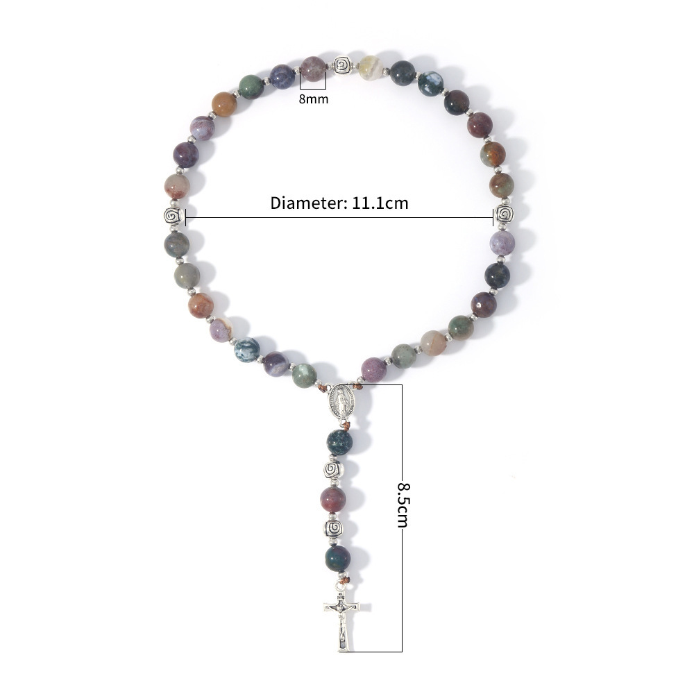 Yiwu Bracelet Wholesale Natural Indian Agate Black Agate Rosary Bracelet Cross Jewelry Handmade Beaded Accessories