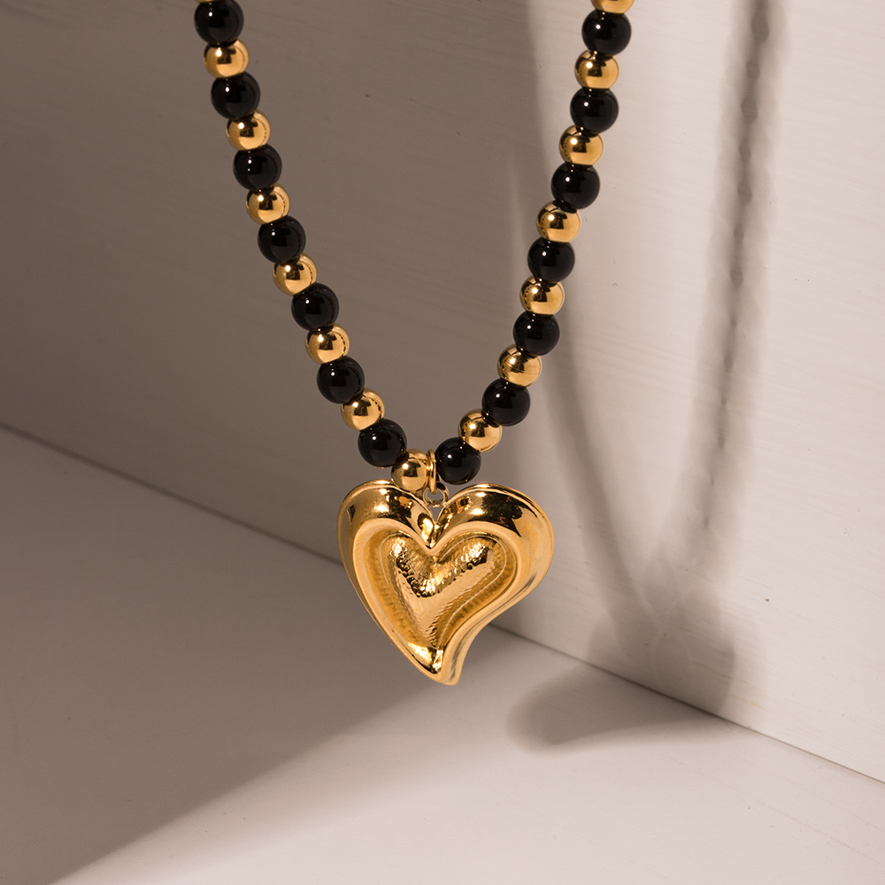 Wholesale Jewelry Classic Style Commute Heart Shape Stainless Steel Beaded Plating Pendant Necklace
