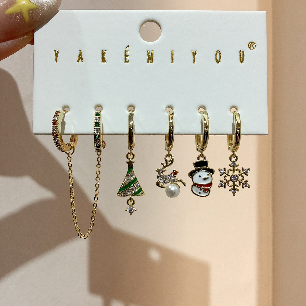 14K Gold Plated Copper Earrings Set Embedded With Zirconia Stones Deer Snowman Christmas Series Women's Fashion Jewelry