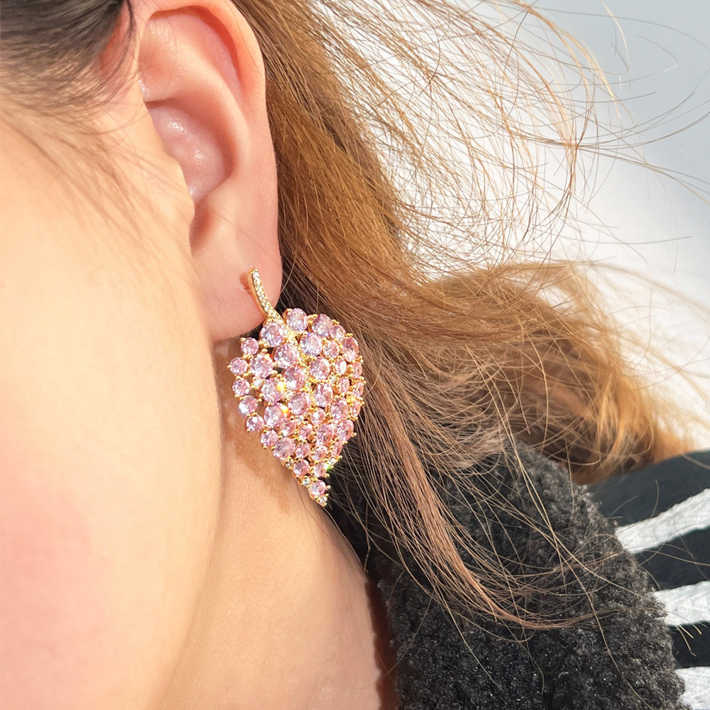 1 Pair Romantic Classic Style Leaf Plating Inlay Copper Zircon Rhodium Plated Silver Plated Ear Studs