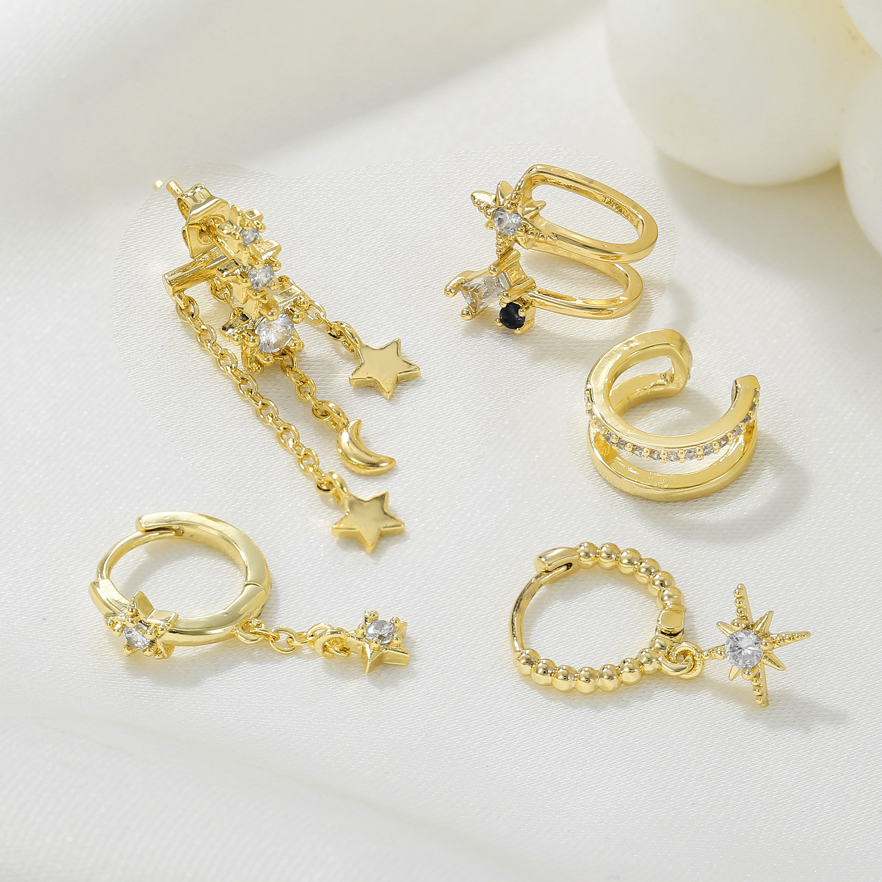 1 Set Sweet Classic Style Geometric Inlay Brass Zircon 18K Gold Plated Drop Earrings