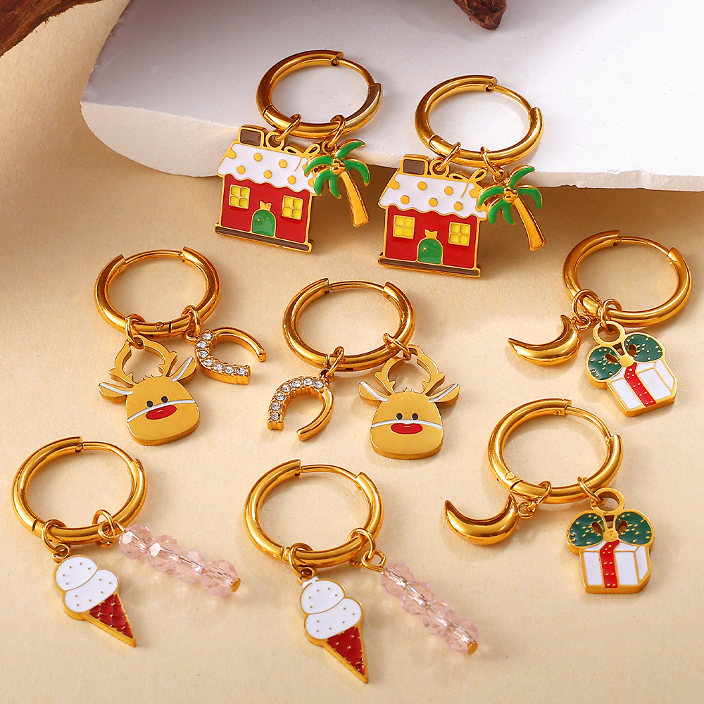 Christmas Tree Snowman Pendant Earrings Colorful Cartoon Versatile Oil Drop Christmas Element Fashion Jewelry Accessories