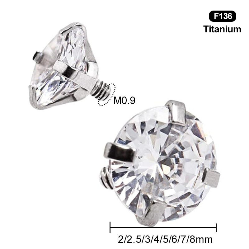 Titanium Alloy Lip Studs Earrings Belly Button Nose Studs External Tooth Screw Piercing Accessories With 5A Zirconia Stones