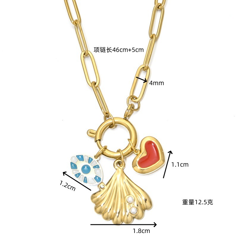 Stainless Steel Spring Buckle Necklace Star Moon Heart Pendant DIY Accessories Geometric Pattern Simple Style For Women