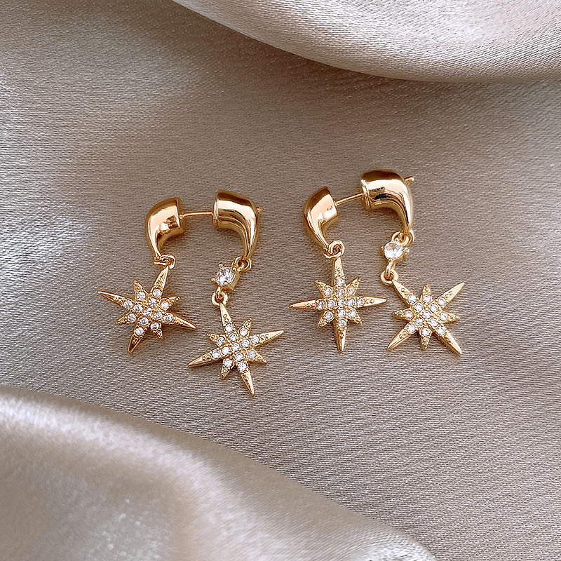 1 Pair Simple Style Classic Style Star Plating Copper Drop Earrings