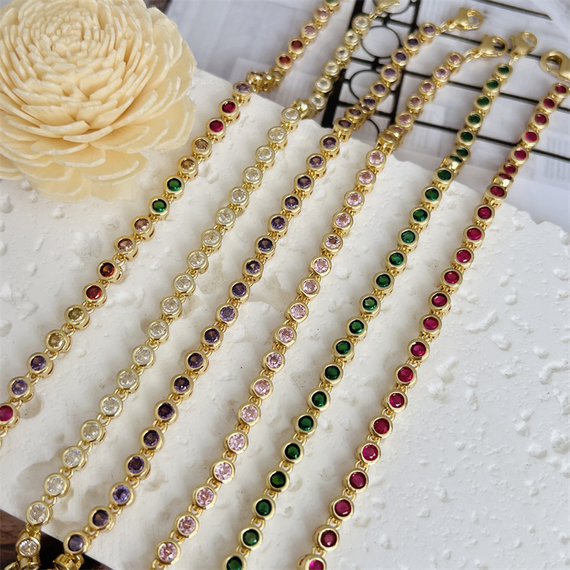 Wholesale Jewelry Classic Style Round Copper Zircon 18K Gold Plated Inlay Bracelets