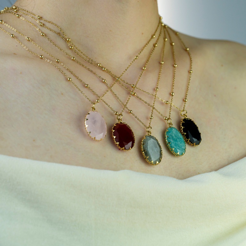 Luxury Handmade Natural Stone Gold Plated Stainless Steel 14K Necklace Ladies Casual Elegant Ins Style Jewelry Accessories