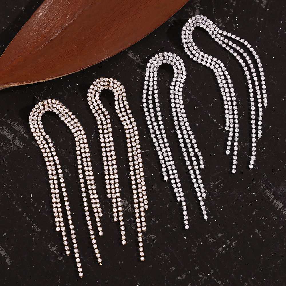 PVD Coated Real Gold Plated Tassel 304 Stainless Steel Classic Style Waterproof Non Tarnish Dangling Earrings