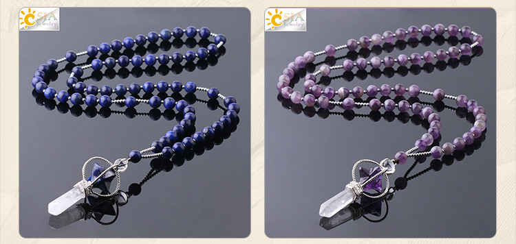 Natural White Crystal Column Long Necklace Merkaba Stone Bead Women's Sweater Chain Autumn Winter Versatile Simple Style Copper Accessories