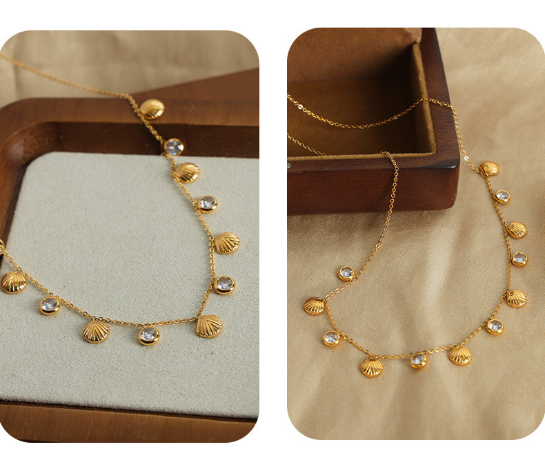 Simple Style Shell Titanium Steel Plating Zircon Women's Necklace