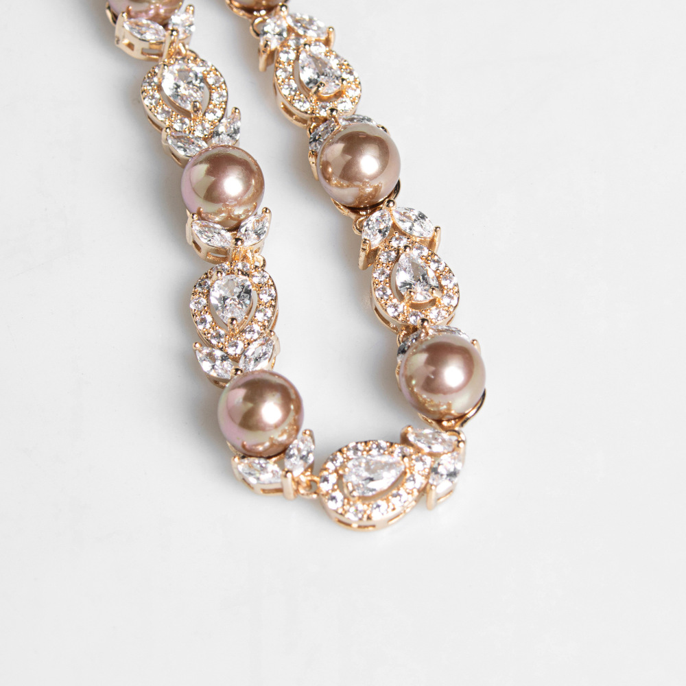 New Style Wedding Luxury Pearl Necklace Earring Set Full Of Diamonds AAA Zirconia Stone Banquet Elegant Accessories Bridal Jewelry