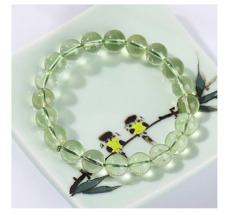 Natural Crystal Bamboo Leaf Green Bracelet Transparent Grape Color Jade Bracelet Geometric Pattern Simple Style Women's Jewelry