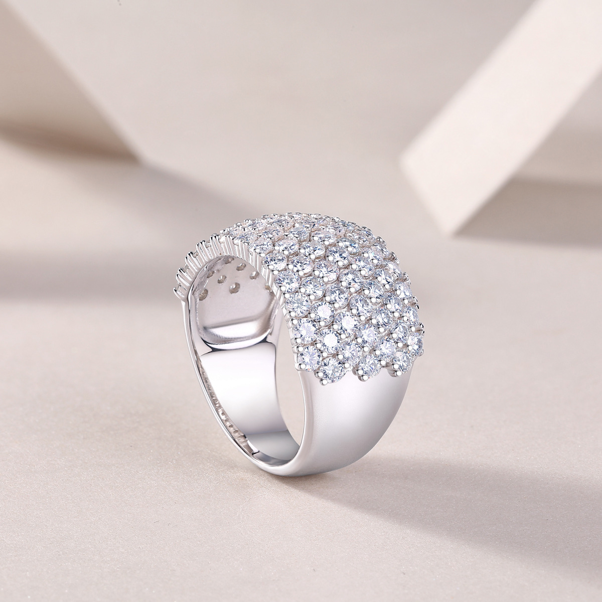 925 Sterling Silver Moissanite Geometric Rings GRA Certificate
