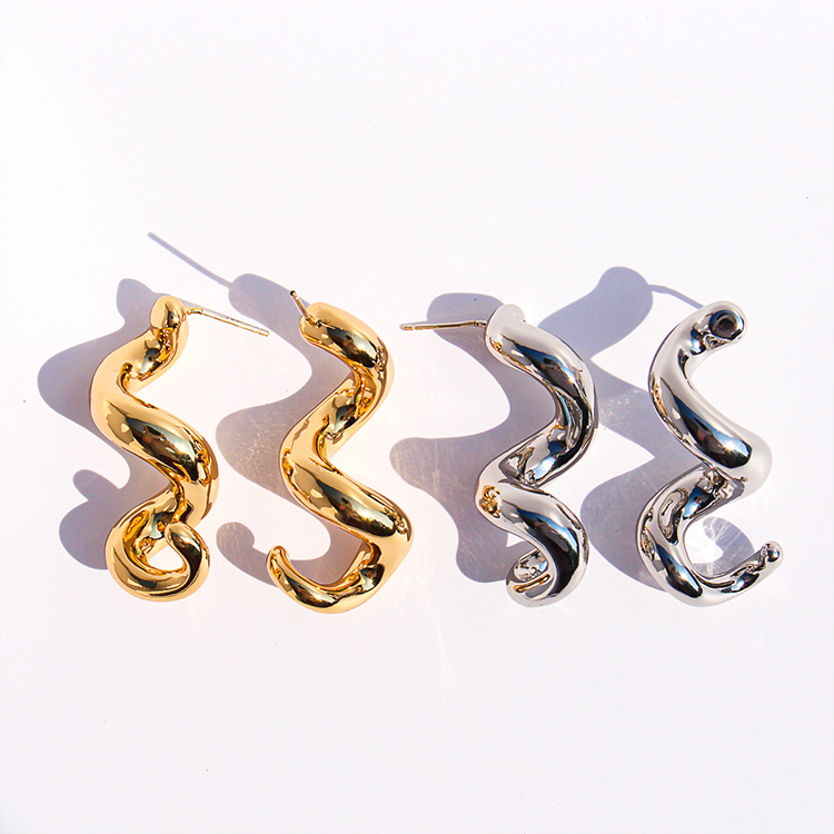 Exaggerated Casual Wave Spiral Twisted Line Metal Style Earrings Geometric Shape Daily Streetwear Accessories For Men And Women
