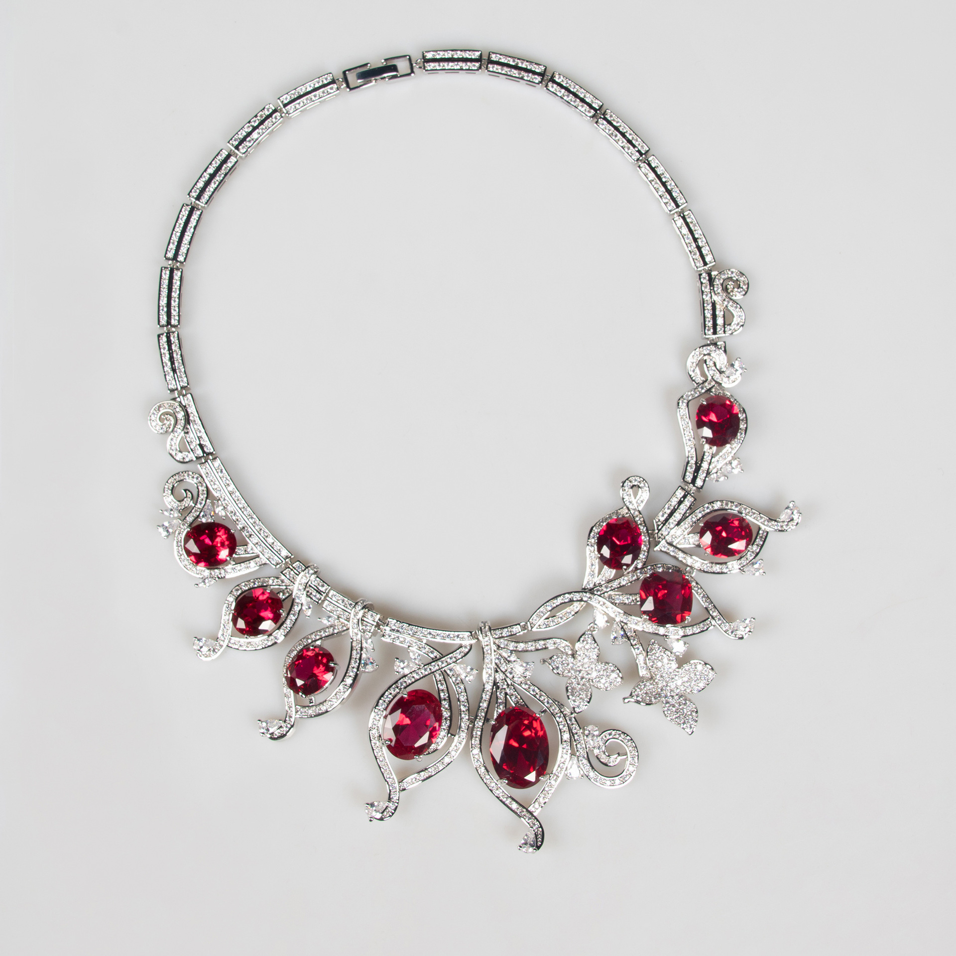 Italian Court Vintage Iris Flower Large Gemstone Petal Necklace Luxury Wedding Dress Accessory Jewelry Set For Women