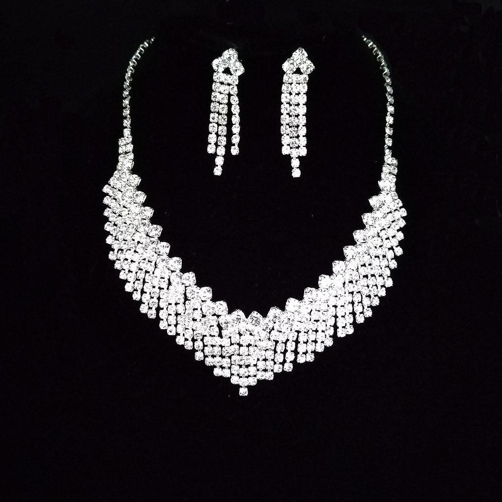 Exquisite Full Drill Claw Chain Evening Wedding Jewelry Earrings Necklace Set Fashionable Welding Accessories Elegant Round Oval Plated